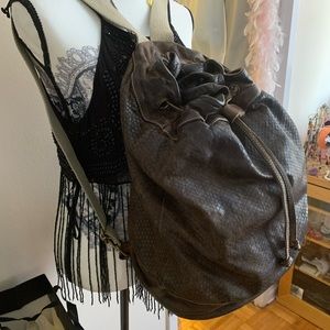 LANGELLOTTI $650 LEATHER PYTHON PRINT BACKPACK LARGE BAG HANDBAG MADE IN ITALY